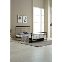 Odin Çift Kişilik Metal Karyola-siyah Ahşap Latalı