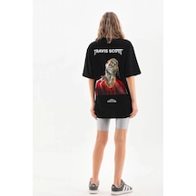 Assema Kadın Baskılı T-shirt Kısa Kol Bisiklet Yaka Ovarsize Rahat Kalıp Günlük Tişört - Siyah Çok Renkli