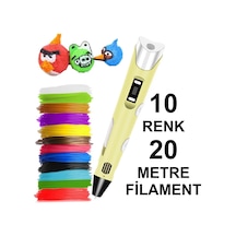 Sari 3D Kalem Yazıcı+10 Renk 20 Metre (10X2Metre) Pla Filament
