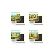 Çorum - 4'lü Memleket Seti - Baskılı Buzdolap Magneti Kare - 9x9 Cm - 4 Adet