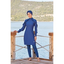 Adasea Arıcı Store Adesa 4104 Likralı Fırfırlı Model Açık Lacivert Tesettür Mayo