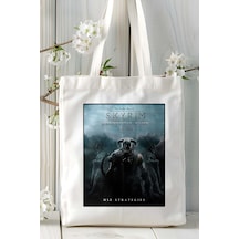 Art Hediye The Elder Scrolls Skyrim Oyun Baskılı Bez Çanta Omuz Çantası Kişiye Özel Model 5 Çok Renkli
