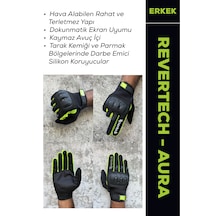 Revertech Aura Siyah / Neon - Dokunmatik Ekran Uyumlu Erkek Motosiklet Eldiveni + Buff li