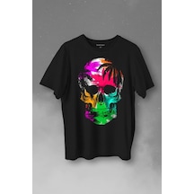Rengarenk Kafatası Skull Head Gökkuşağı Renkleri Baskılı Tişört Unisex T-shirt 001
