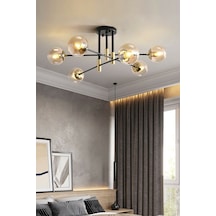 Modern Bal Glop Camlı Çapraz Model Altılı Siyah Avize