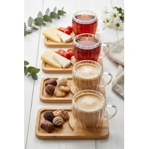 4 Kişilik 8 Parça Çift Cidarlı Bardak Ve Bambu Tabaklı Espresso Çay Kahve Fincan Takımı Şeffat