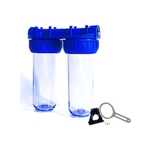 Watermanya 10'' Dublex Çiftli Tesisat Tipi Su Arıtma Filtre Kabı 3/4 Giriş Çıkışlı