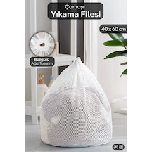 1 Adet İpli Çamaşır Yıkama Filesi - Koruyucu Çamaşır Yıkama Torbası 40x60 Cm Beyaz