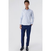 İmza Koyu Mavi Uzun Kollu Armürlü Cepsiz Pamuklu Likralı Slim Fit Dar Kesim Gömlek 1004240193-koyu Mavi Koyu Mavi
