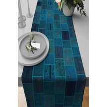 Turkuaz Patchwork Desenli Premium Masa Örtüsü Runner Rnr294n11