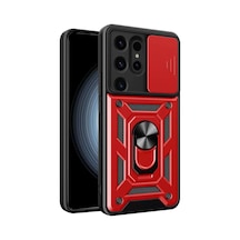 Newface Samsung Galaxy S24 Ultra Kılıf Pars Lens Yüzüklü Silikon - Kırmızı