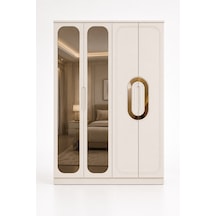 Mercan Aynalı 4 Kapaklı Gardırop Mdf Kapaklı Lake Boyalı Yatak Odası Elbise Dolabı 4 Lü Dolap Krem