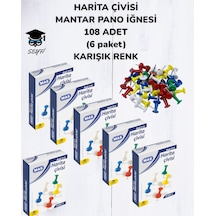 Harita Çivisi Mantar Pano İğnesi 108 Adet 6 Paket Karışık Renk