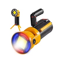 Powermaster Mx-w5164-3 Kırmızı Mavi Çakarlı Cob Ledli Şarjlı Kamp El Feneri Işıldak Şeffaf
