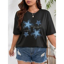 Unisex Pamuklu Eternal Light Ön Baskı Tasarım Kısa Kol Tshirt SIYAH