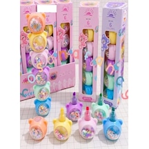 Pullu Ayıcık Yumurtlayan Fosforlu Kalem 1 Paket 5 Renk Pullu Ayıcık Figürlü İşaret Kalemi Mini 5 Li Fosforlu Kalem Çok Renkli