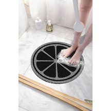 Limon Tasarımlı Yuvarlak Banyo Paspası Kaymaz Paspas Su Emici Islak Zemin Duşa Kabin Paspası 50x50cm Gri