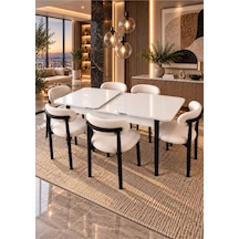 Sfm Açılabilir Kapanabilir 6 Sandalyeli Mutfak Masa Takımı Salon Takımı Bej - 924693614 Bej