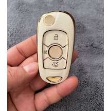 Opel Astra K İnsignia Uyumlu Silikon Anahtar Kılıfı Beyaz - Gold
