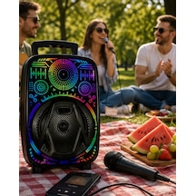 Karaoke Hoparlör Rgb Led Işıklı Usb Fm Radyo Destekli Taşınabilir Speaker - Lisinya