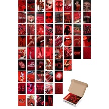 Postifull Kırmızı Duvar Poster Seti - 60 Adet - Arkası Yapışkanlı Kolaj Seti - 10cm*15cm - Kutulu Set kolaj19kırmızı60