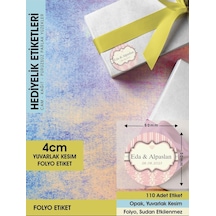 Pembe Motifli Davetiye Etiketi, Cemiyet İçin Ürünlerinize Özel 4cm - 110 Adet Folyo Sticker Renkli