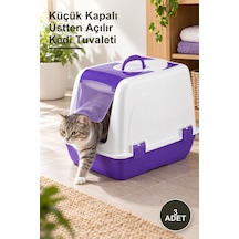 3 Adet Küçük Kapalı Üstten Açılır Kedi Tuvaleti
