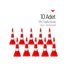 10 Adet Tpe Trafik Konisi 90 Cm Çift Reflektifli Trafik Dubası Seti-3725