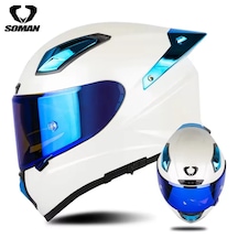 Soman Taiko 05 Fiber Glas Motosiklet Kaskı Beyaz - Mavi
