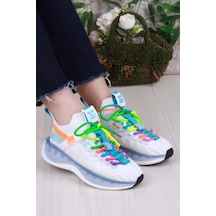 Guja Karsu Rahat Esnek Özel Tasarım Renkli Bağcuklı Sneaker Kadın Ayakkabı Beyaz