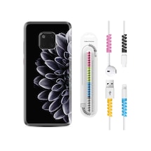Huawei Mate 20 Pro Kılıf Kablo Koruyuculu Çiçekler 1639 Siyah