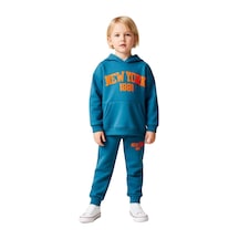 Ersefa Chicago 1886 Kapüşonlu Oversize Sweatshirt Ve Eşofman Altı Takımı Mavi