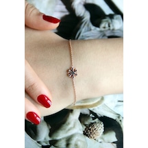 Siyah Taşlı Gümüş Kar Tanesi Bileklik Rose Gold