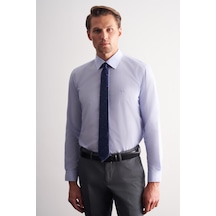İmza Mavi Klasik Yaka Uzun Kol Cepsiz Slim Fit Basic Pamuklu Gömlek 1004255008 Mavi