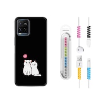 Vivo V21E Kılıf Kablo Koruyuculu Love Cats 1690