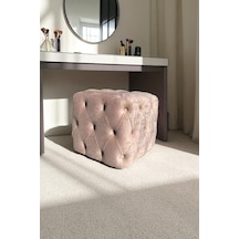 Küp Puf - Best İthal Kadife Babyface Kumaş Varak Baskı - Modern Ve Şık Dekoratif Puf&bench Pembe - Pudra