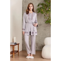 Pierre Cardin 2800 Kadın Royal Dantelli Penye 3'lü Sabahlıklı Pijama Takım 001