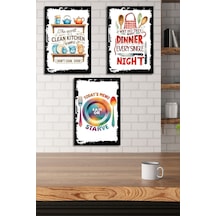 3'lü Ahşap Duvar Posterleri Seti, Mutfak, Cafe Veya Yemek Odası İçin Modern Tablo Dekorasyonu