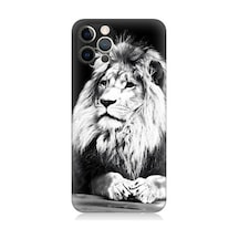 Apple Uyumlu iPhone 12 Pro Siyah Beyaz Aslan Desenli Silikon Kılıf