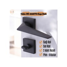 Yıldız Wc - Banyo Siyah Kapı Kolu Kare Rozetli Ev Kapı Kolları Kilitlenebilir Sağ Sola Uygun 1 Takım