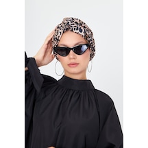 Hürrem Bone Pudra Çapraz Büzgülü Tesettür Bone Sandy Leopar Desen 2511 06 Pudra