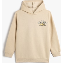 Koton Basic Kapşonlu Sweatshirt Uzun Kollu İşleme Detaylı Şardonlu Bej 4wkb10324tk 4WKB10324TK052 Ekru