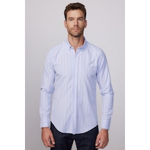 Tudors Slim Fit Uzun Kol Çizgili Yaka Düğmeli Erkek Gömlek-28524-multi Çok Renkli