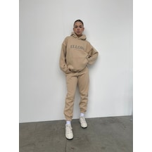 Ellore Australia Eşofman Takımı Sweatshirt Jogger - Bej Baskılı Oversize Şardonlu Kapüşonlu Bej Ellore Australia Eşofman Takımı Sweatshirt Jogger - Bej Baskılı Oversize Şardonlu Kapüşonlu Bej