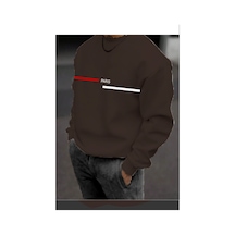 Siyah Oversize Paris Şerit Baskılı Pamuklu Kapşonsuz Bisiklet Yaka Unisex Sweatshirt-trzksw2763 Kahve Siyah Oversize Paris Şerit Baskılı Pamuklu Kapşonsuz Bisiklet Yaka Unisex Sweatshirt-trzksw2763 Kahve