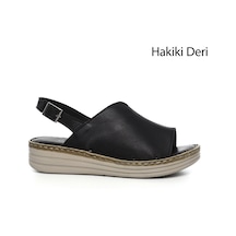 Gönderi(R) Gönderi R Siyah Dolgu Topuk Hakiki Deri Comfort Sandalet Siyah