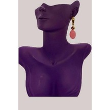Pembe Taşlı Modern Damla Küpe - Kadın