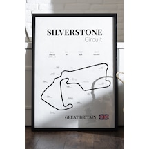 Silverstone Formula 1 Siyah Ahşap Çerçeveli Poster, Dekoratif Harita Duvar Tablosu