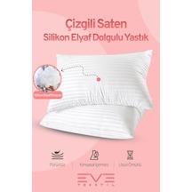 Eve Tekstil Çizgili Saten Fermuarlı Antialerjik Yıkanabilir Silikon Elyaf Yüksek Dolgulu Vakumlu Yastık 900 Gr Beyaz