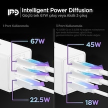 Spigen 67w Usb-c + Usb-a 3 Port Hızlı Şarj Aleti Pps 3.0 Super Hızlı Şarj Gan Pro Isı Düşürücü Güç